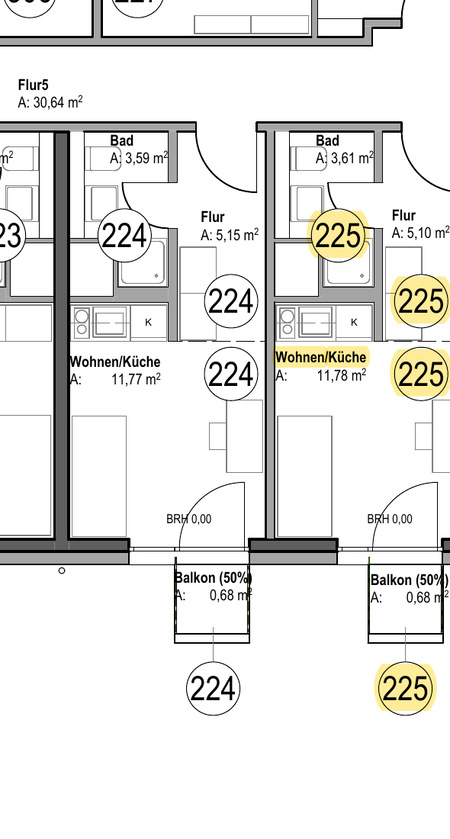 Grundriss WE 224 — 1. Obergeschoss, Eschollbrücker Str. 18